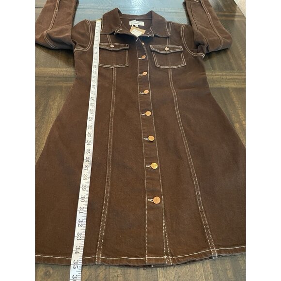 NWT Reformation Newman Brown Denim Button Front Mini Dress Long Sleeve Size 12 - Picture 6 of 13